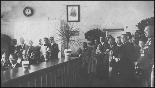 Prezydent Polski Ignacy Mościcki i Marszałek Polski Józef Piłsudski i gen. Edward Rydz Śmigły w domu Jana Bracka na więcborskim rynku, gdzie w czasach II RP mieścił się Urząd Miejski w Więcborku