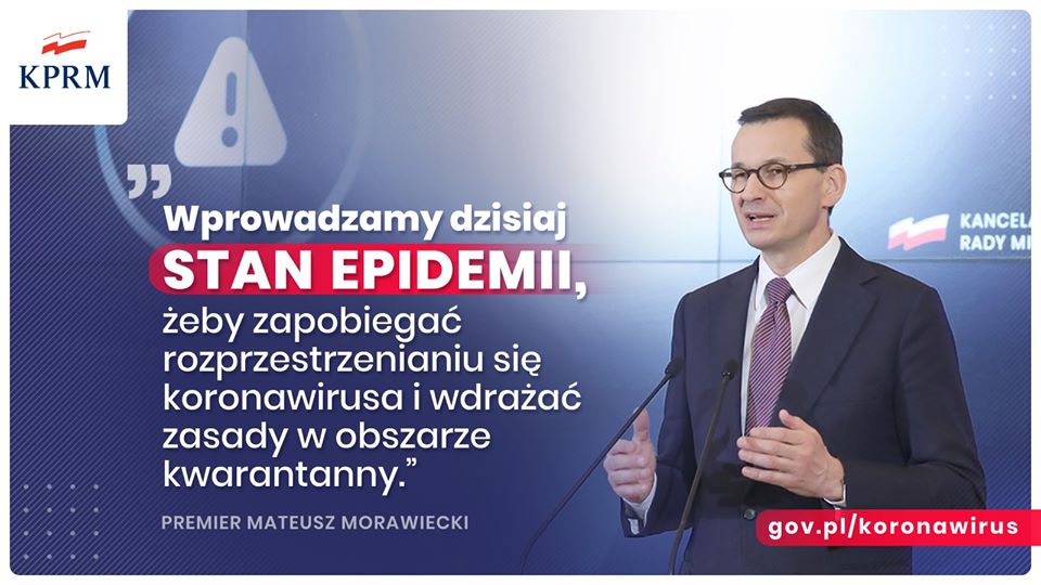 Premier Mateusz Morawiecki: Wprowadzamy dzisiaj stan epidemii❗️