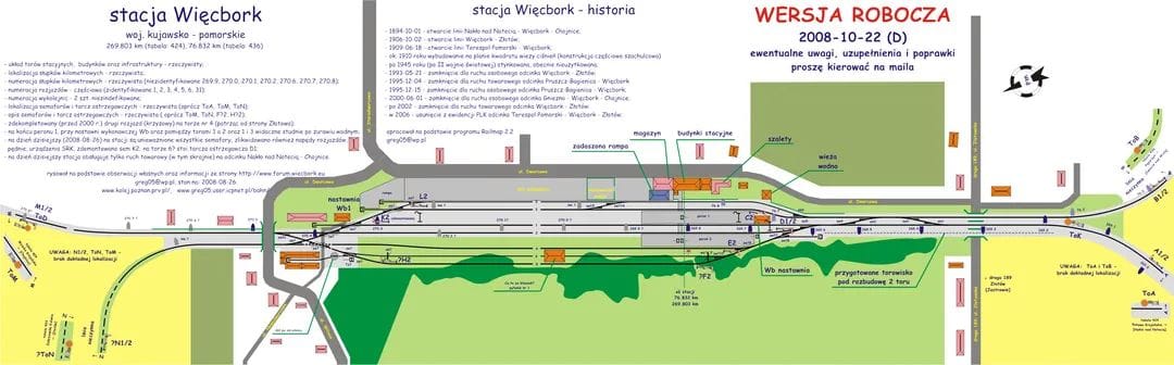 Plan stacji PKP Więcbork na LK nr 281 i 240. Tomasz Roman Bracka