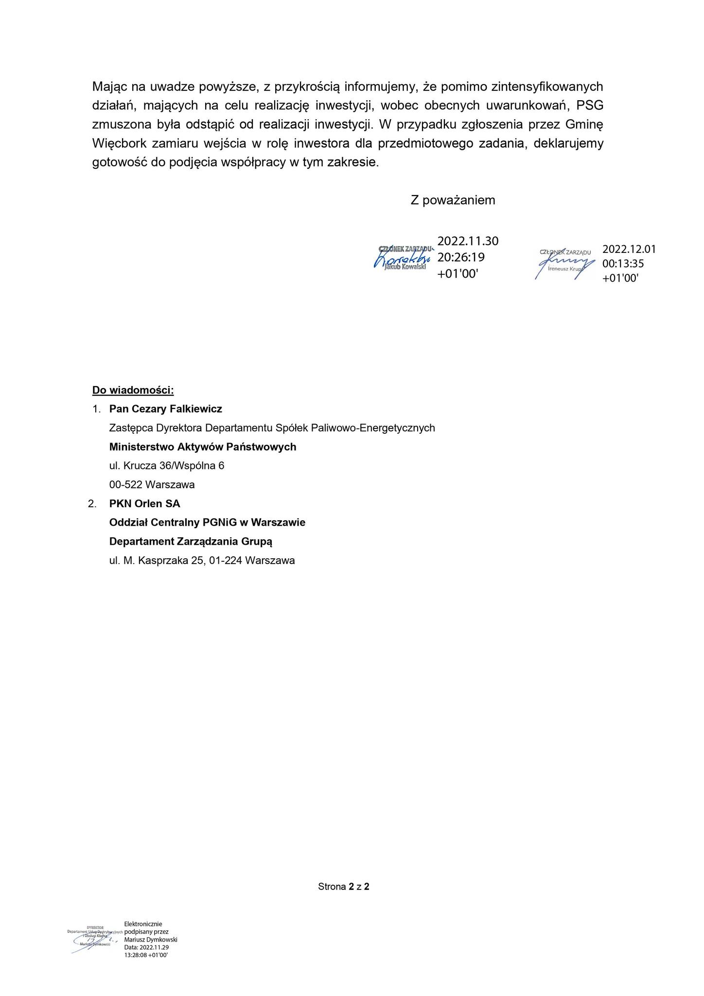 Pilne ! PSG w Warszawie zrezygnowała z gazyfikacji ziemnej Więcborka choć miało na ten cel prawie 12 mln zł. dotacji z UE przy całym koszcie inwestycji 19 mln zł